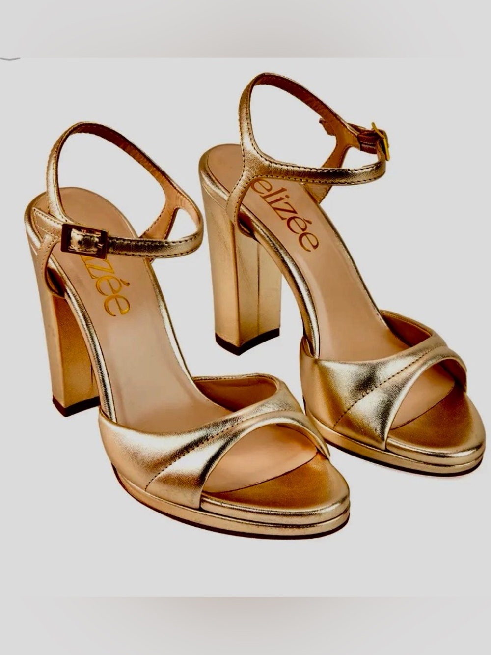 Eluzee’Platinum Metallic Leather Platform Heels